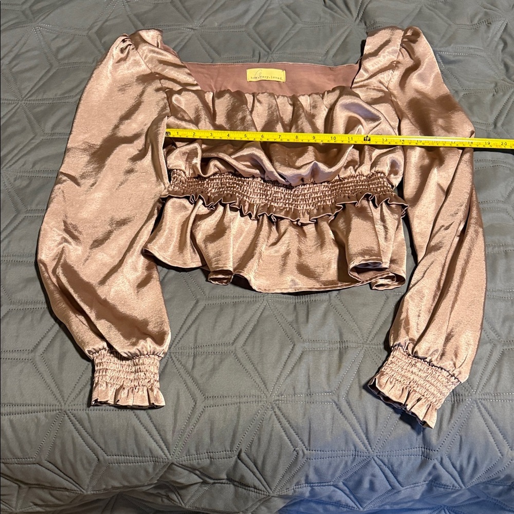 Rose colored Chic Satin Ruffle Blouse